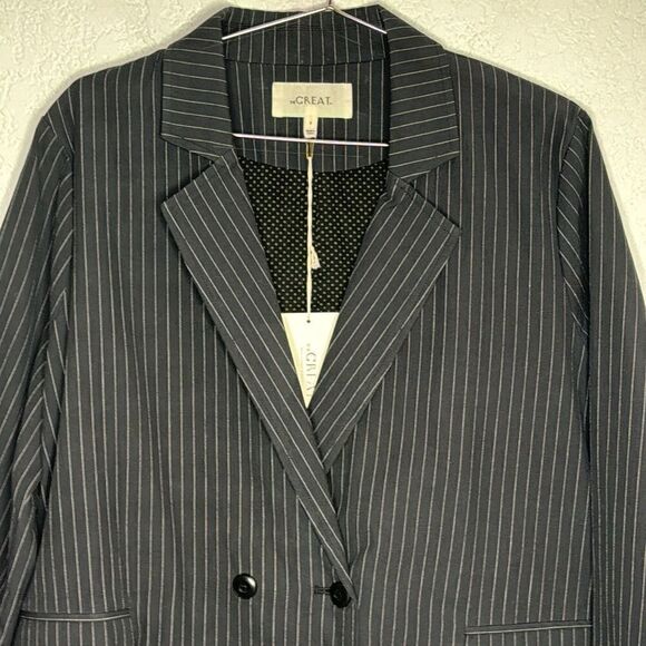 NWT The Great. THE SHLUMPY BLAZER Dark Gray Pinstripe Medium - Picture 4 of 15